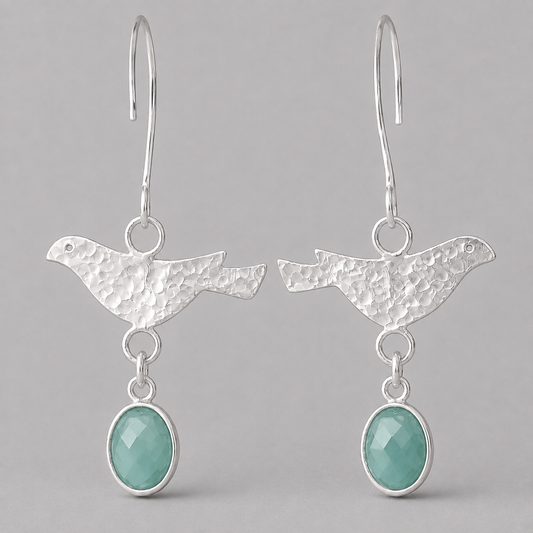 Amazonite Earrings – Sterling Silver Bird Dangle Earrings – Faceted Gemstone Drop