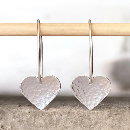 Textured sterling silver heart earrings