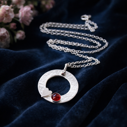 Sterling silver garnet circle necklace