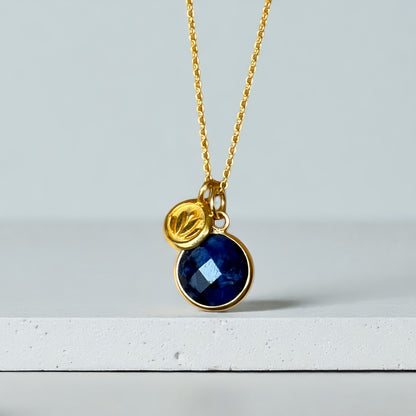 Sapphire & Lotus Charm 24k Gold Vermeil Necklace