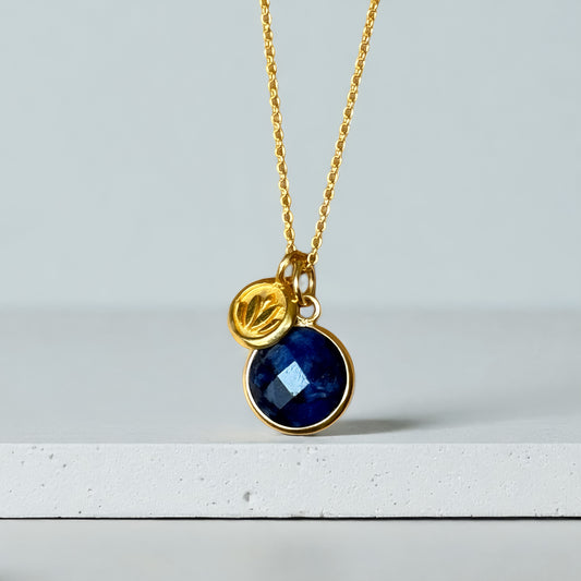 Sapphire & Lotus Charm 24k Gold Vermeil Necklace