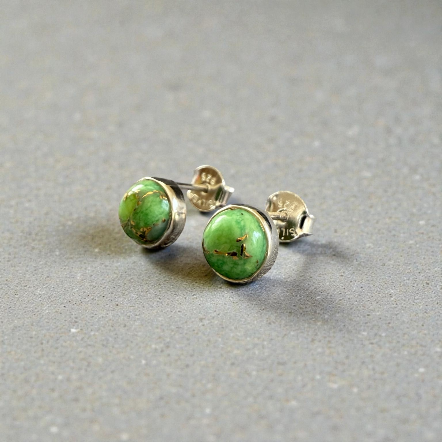 925 Sterling Silver Green Mohave Stud Earrings – 7mm