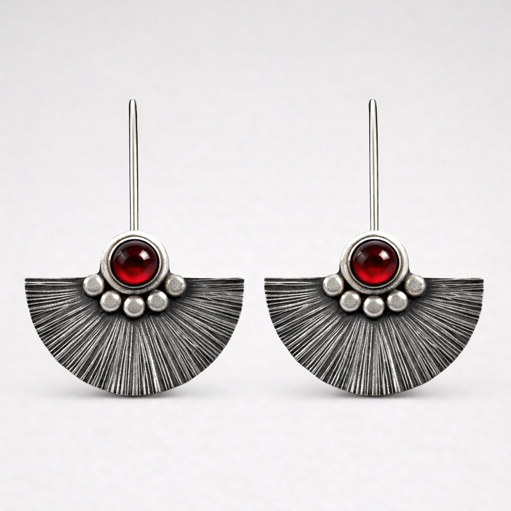 Garnet Fan Sterling Silver Earrings