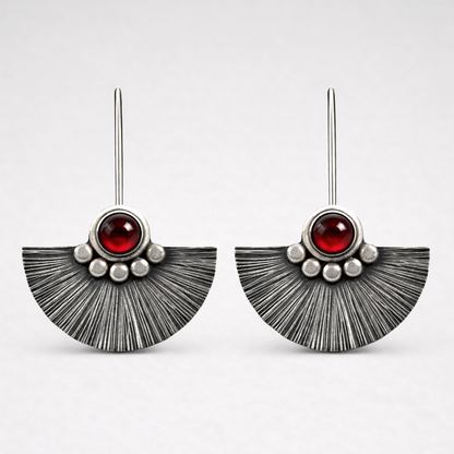 Garnet Fan Sterling Silver Earrings