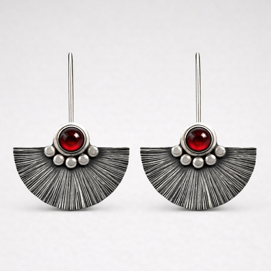 Garnet Fan Sterling Silver Earrings