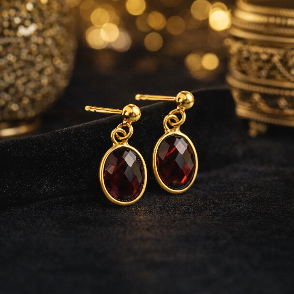 Garnet Gold Vermeil Drop Earrings – Also Available in Green Onyx, Citrine, Lapis Lazuli