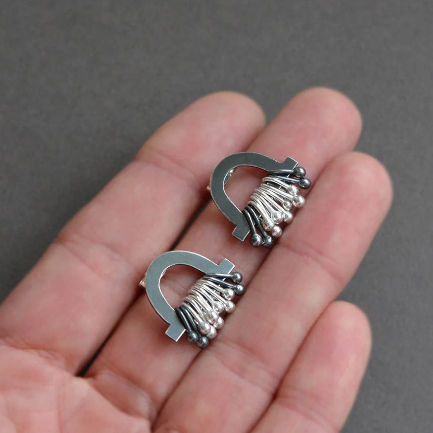 Sterling silver stud earrings. Oxidised silver.