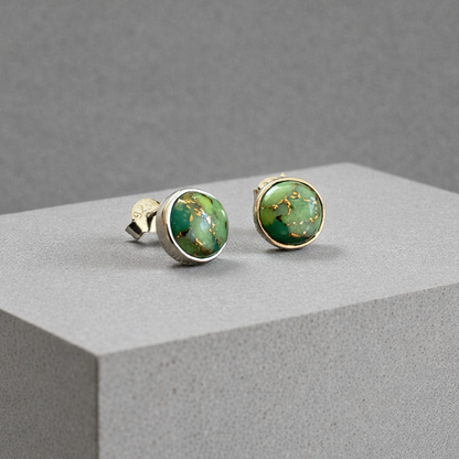Green Mohave Round Stud Earrings in 925 Sterling Silver