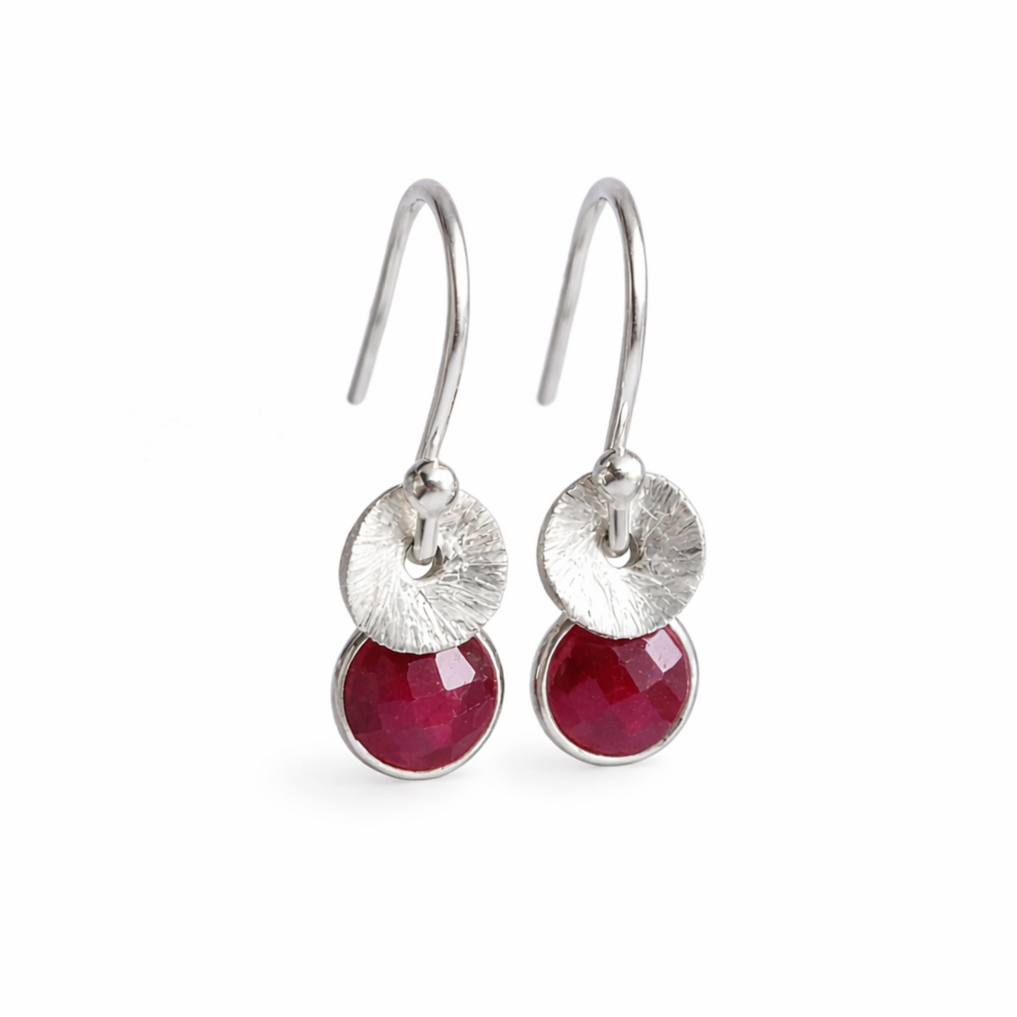 Sterling silver dangle ruby earrings. July birthstone earrings.