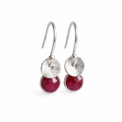 Sterling silver dangle ruby earrings. July birthstone earrings.