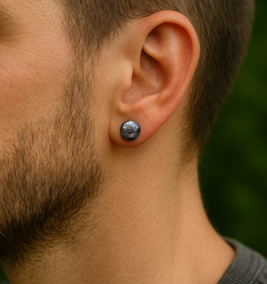Oxidised sterling silver pebble stud earrings.