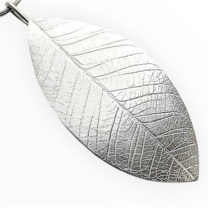 Large sterling silver leaf necklace.