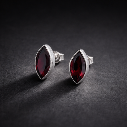 Marquise Garnet Stud Earrings in Sterling Silver
