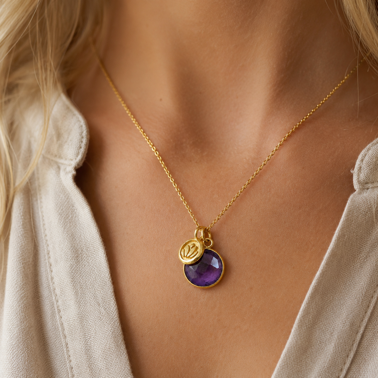Natural Amethyst Necklace | 24k Gold Vermeil Lotus Pendant | February Birthstone Gift
