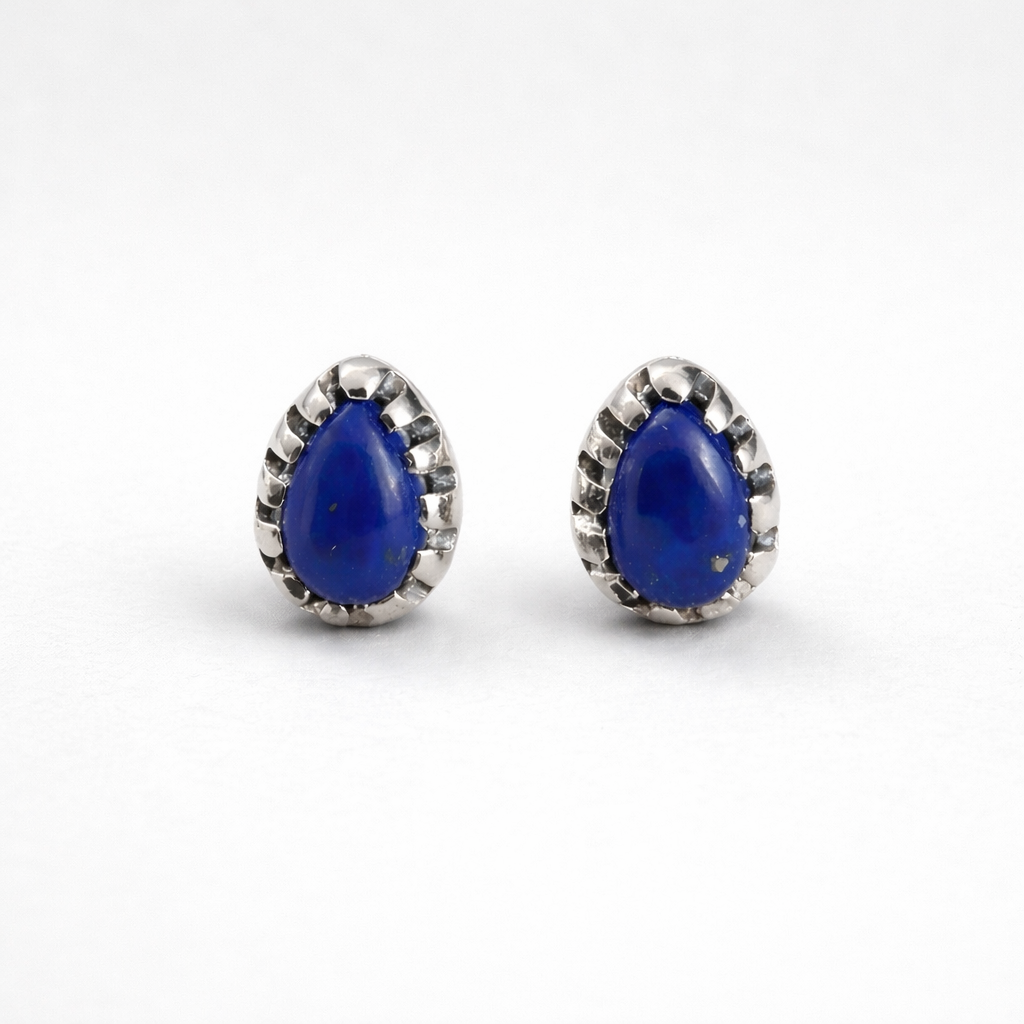 Lapis Lazuli Teardrop Stud Earrings in 925 Sterling Silver