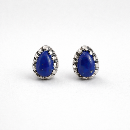 Lapis Lazuli Teardrop Stud Earrings in 925 Sterling Silver