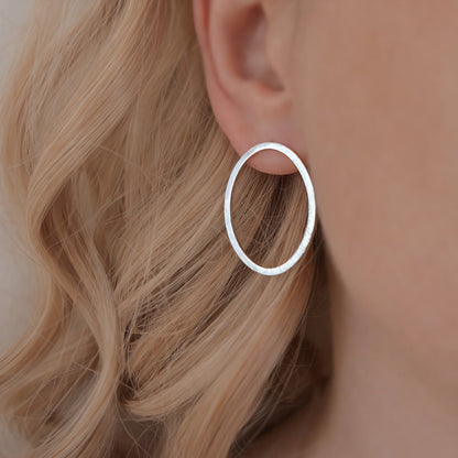 Sterling Silver Textured Oval Stud Earrings