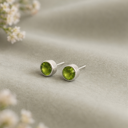 6mm Peridot Stud Earrings – Sterling Silver August Birthstone