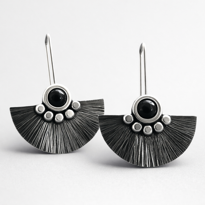 Black onyx sterling silver fan earrings.
