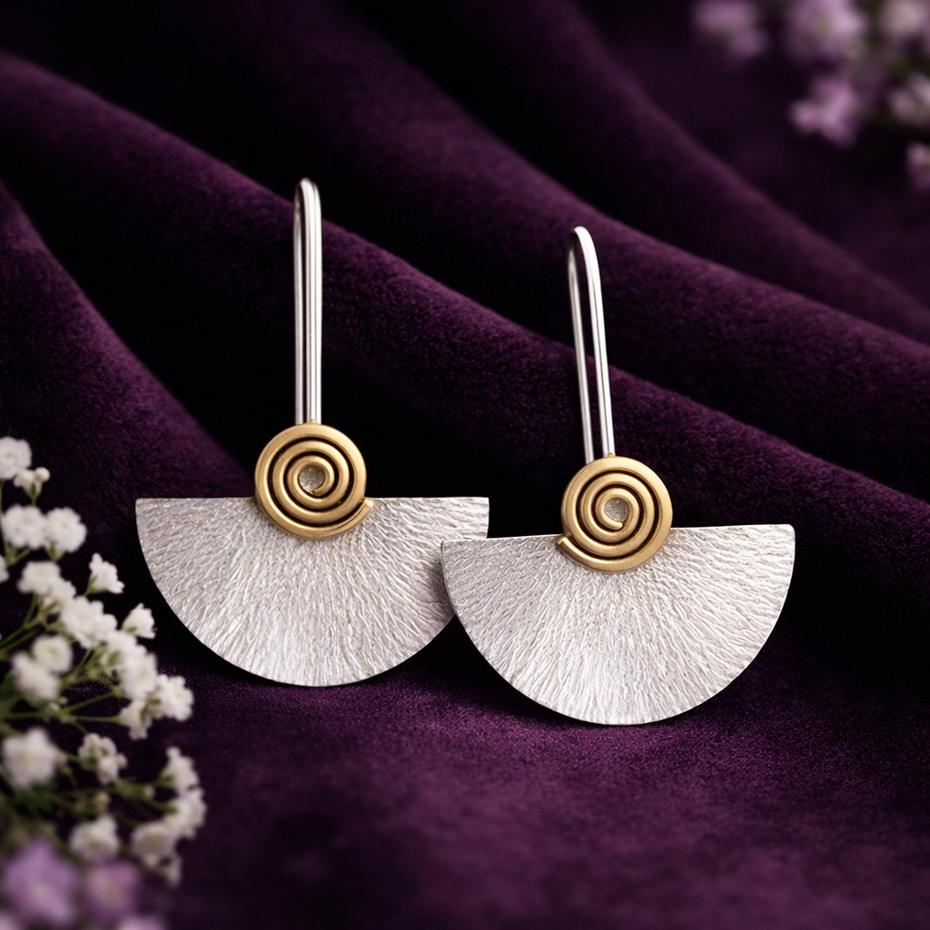 Sterling silver and 24k gold plated fan earrings.