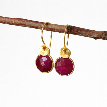 Ruby Earrings in 24k Gold Vermeil | July Birthstone Jewellery