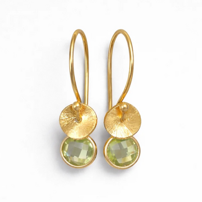 24k gold vermeil and peridot earrings. August birthstone earrings.