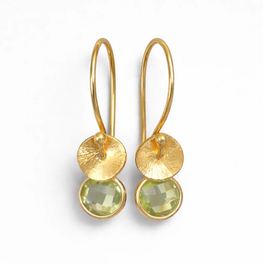 24k gold vermeil and peridot earrings. August birthstone earrings.