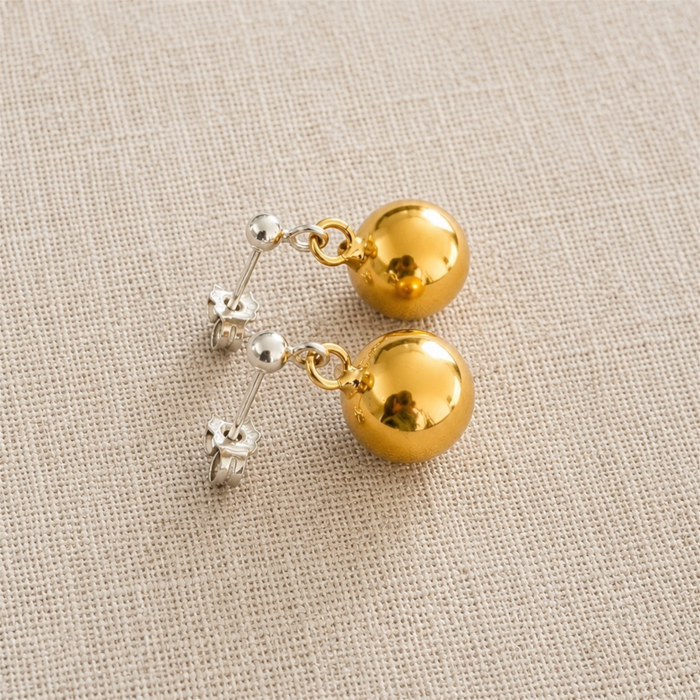 Two-Tone 24k Gold Vermeil Ball Drop Stud Earrings in Sterling Silver