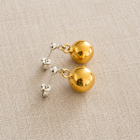 Two-Tone 24k Gold Vermeil Ball Drop Stud Earrings in Sterling Silver