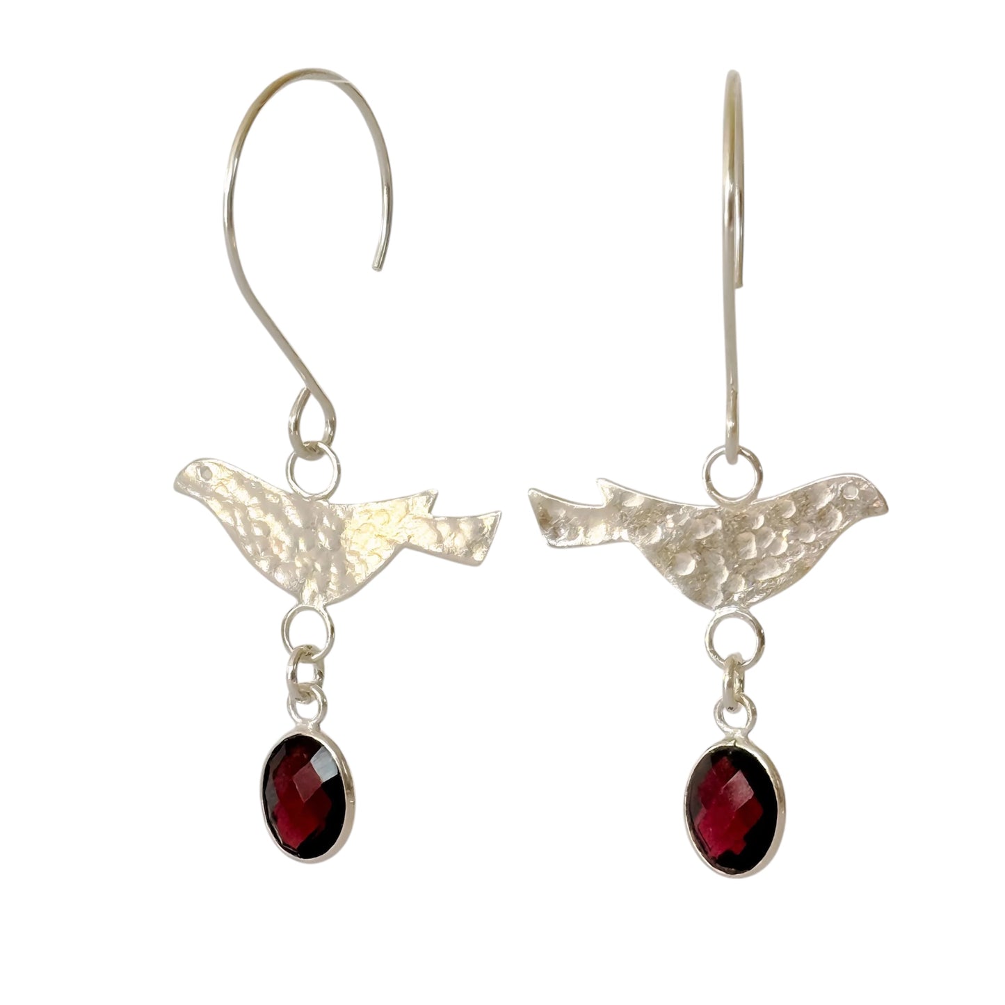 Sterling Silver Bird & Garnet Dangle Earrings