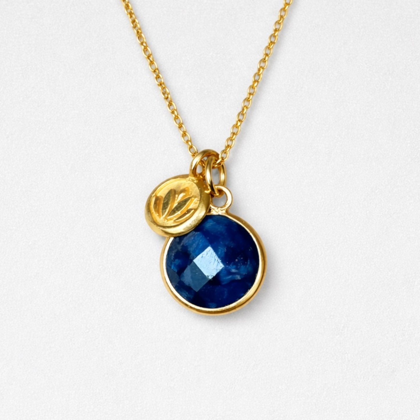 Sapphire & Lotus Charm 24k Gold Vermeil Necklace