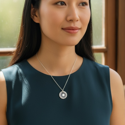 Handmade Sterling Silver Hammered Disc Necklace Textured and Oxidised Design