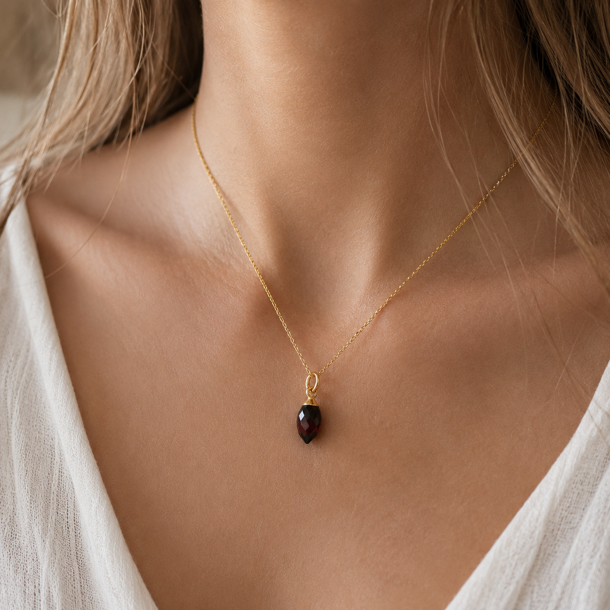 24k Gold Vermeil Garnet Necklace | Natural Garnet Pendant | January Birthstone