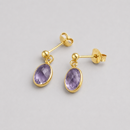 Amethyst 24k gold vermeil stud earrings. February birthstone earrings.