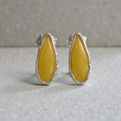 Sterling Silver and Yellow Amber Stud Earrings