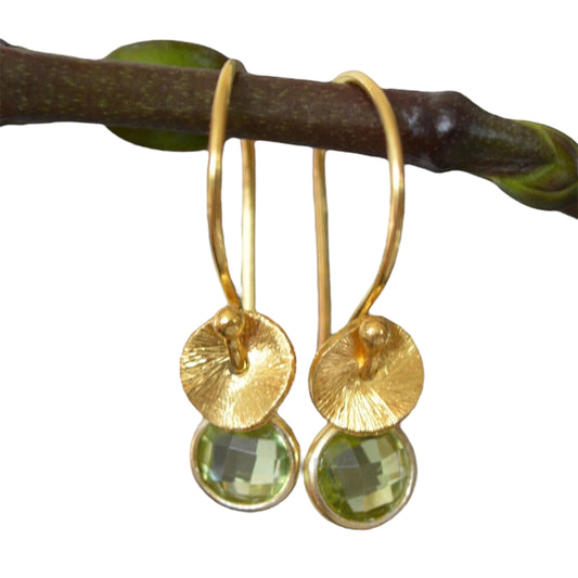 24k gold vermeil and peridot earrings. August birthstone earrings.