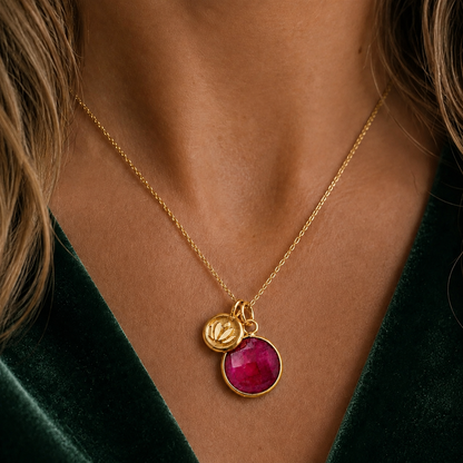 Natural Ruby Necklace | 24k Gold Vermeil Lotus Pendant | July Birthstone Gift