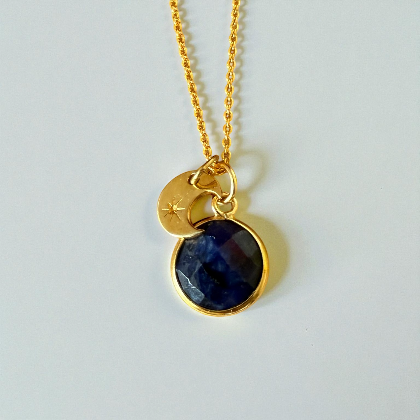 Sapphire & Crescent Moon Gold Vermeil Necklace