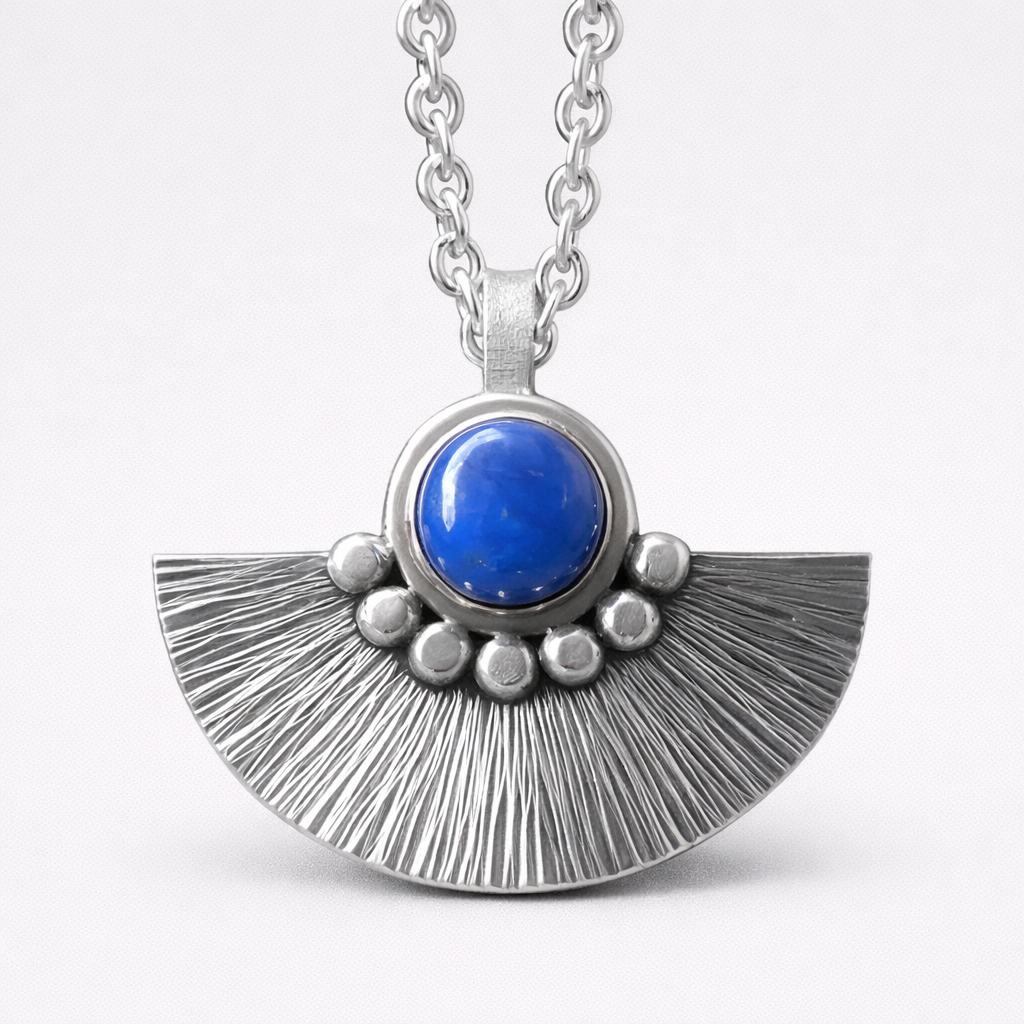 Lapis lazuli sterling silver fan necklace.