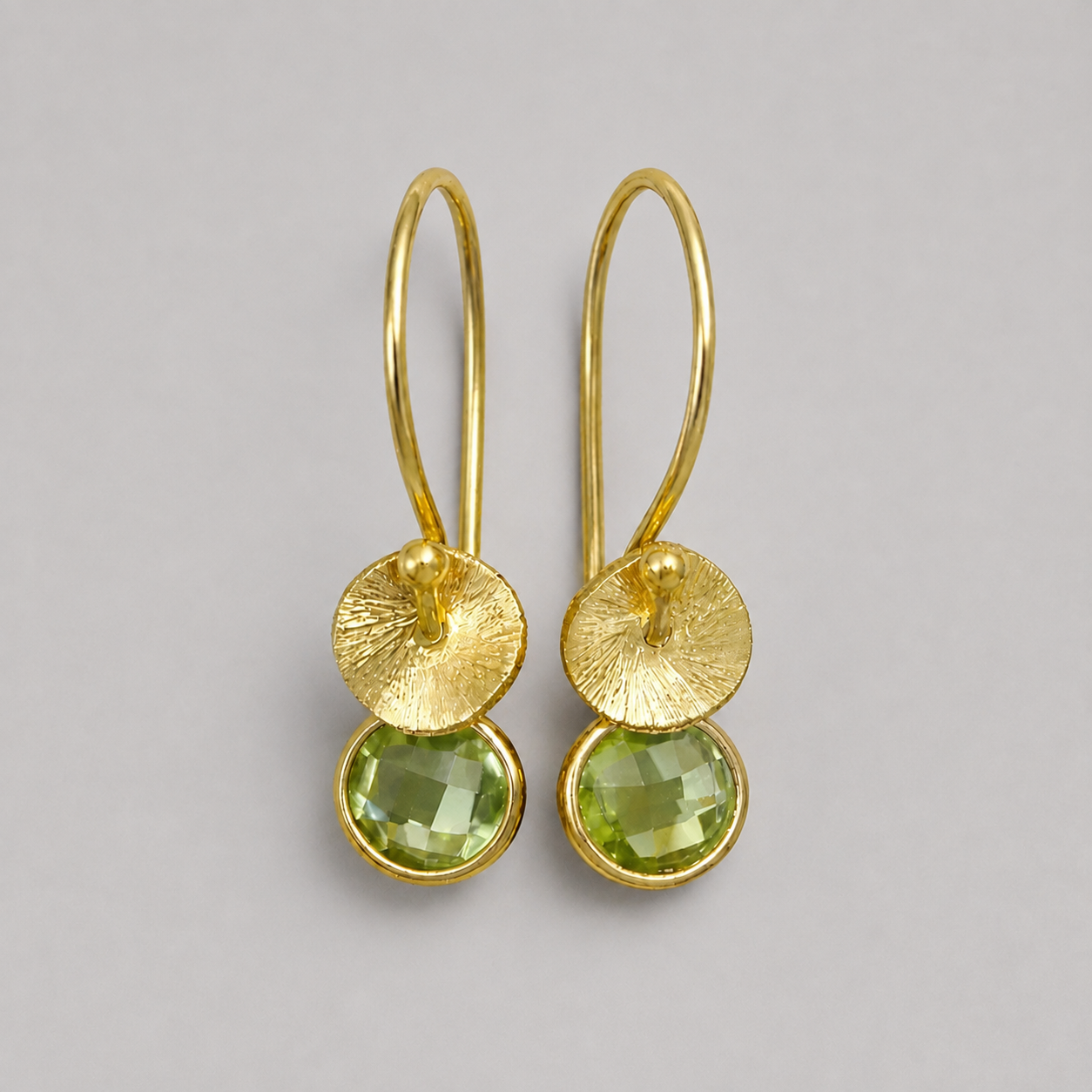 24k gold vermeil and peridot earrings. August birthstone earrings.