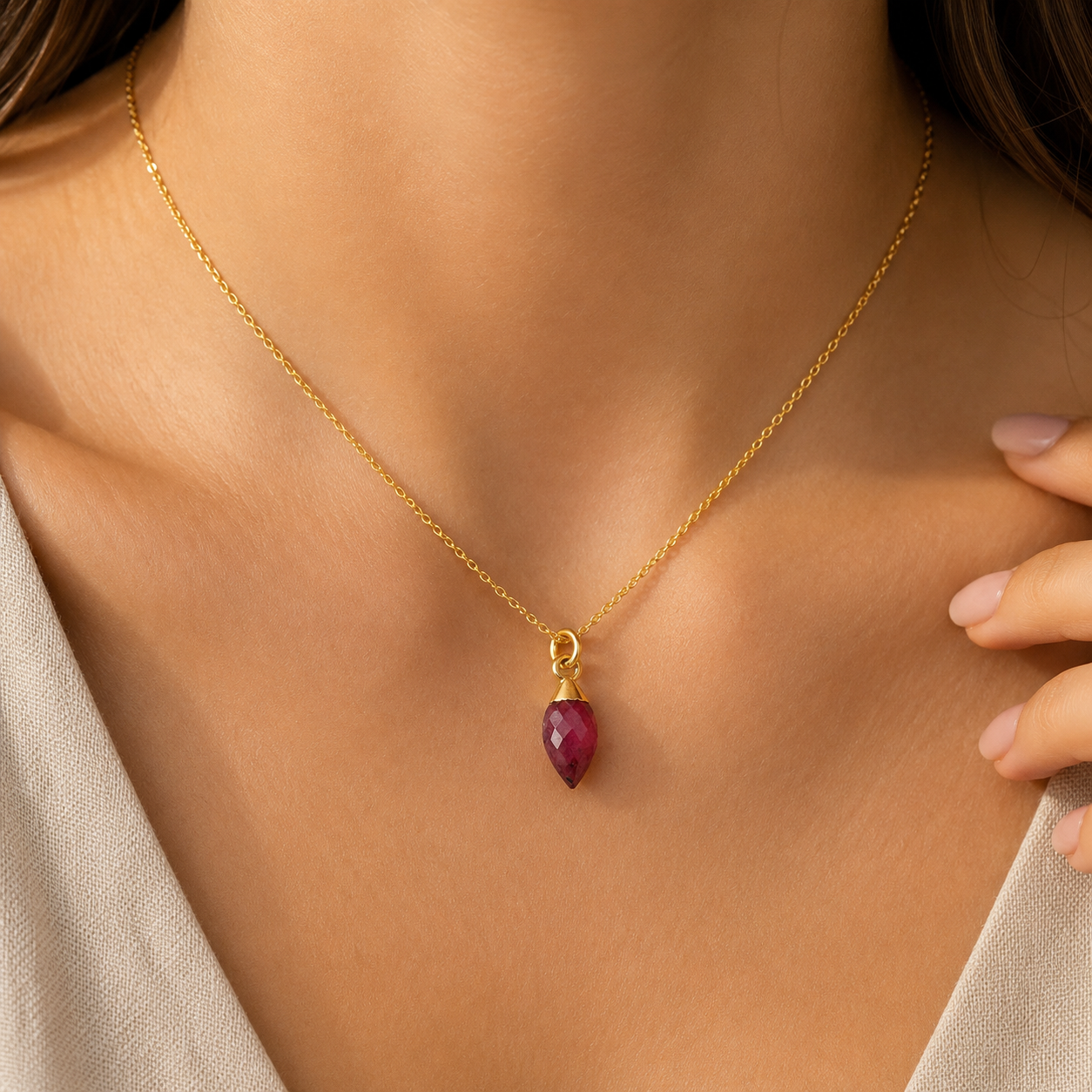 24k Gold Vermeil Ruby Necklace | July Birthstone Pendant