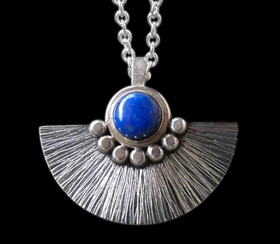 Lapis lazuli sterling silver fan necklace.  MADE TO ORDER.