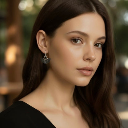 Black onyx sterling silver fan earrings.