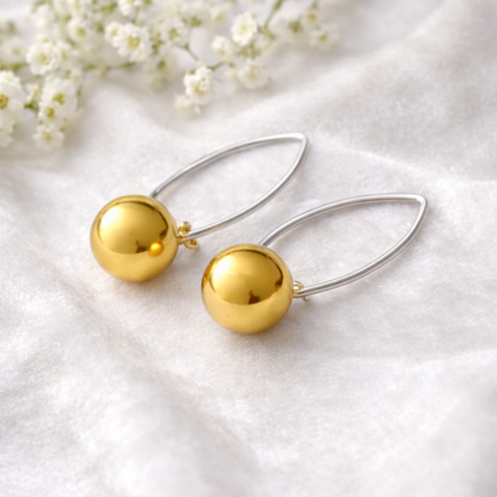 Gold Vermeil 10mm Ball Dangle Earrings 925 Sterling Silver Minimalist Drop Earrings
