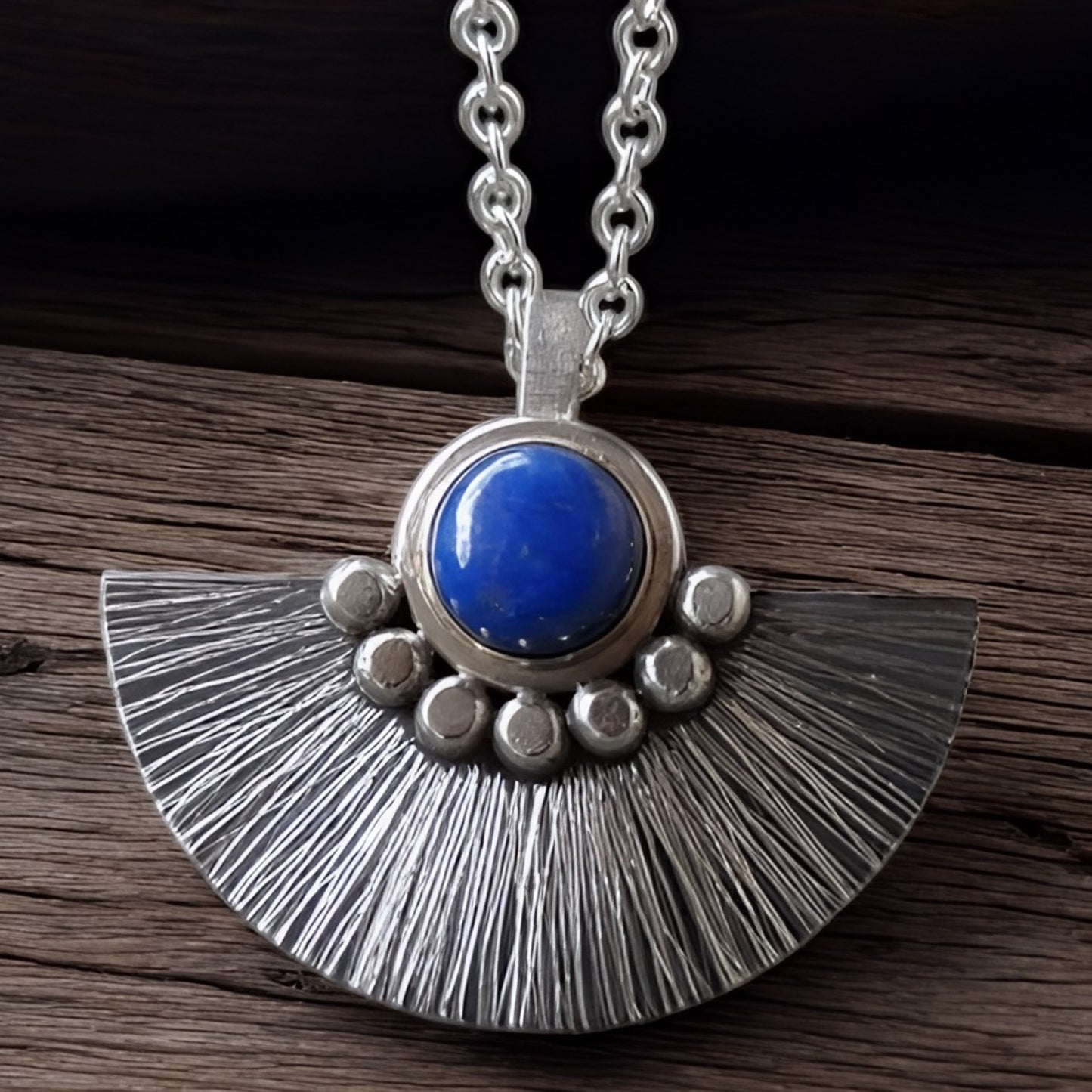 Lapis lazuli sterling silver fan necklace.  MADE TO ORDER.