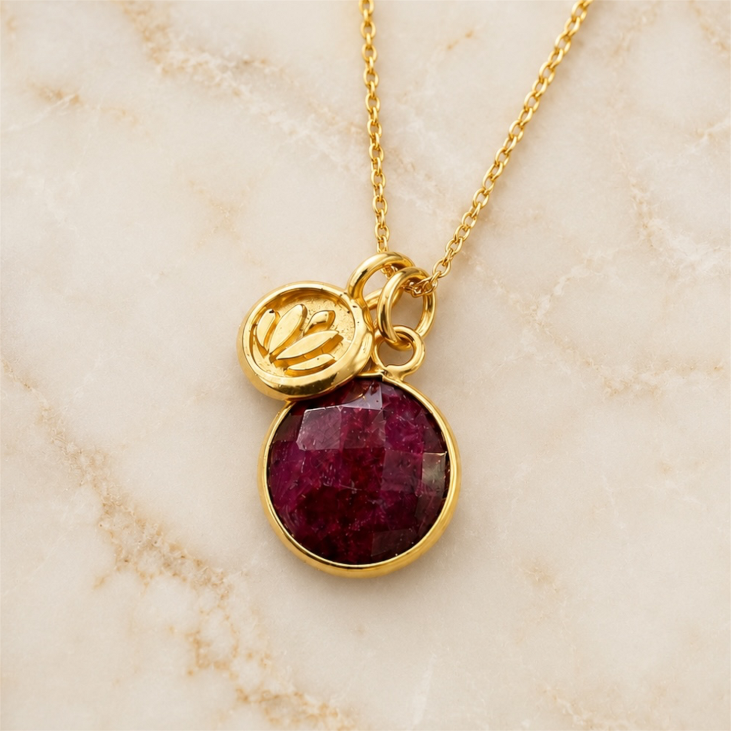 Natural Ruby Necklace | 24k Gold Vermeil Lotus Pendant | July Birthstone Gift
