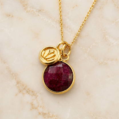 Natural Ruby Necklace | 24k Gold Vermeil Lotus Pendant | July Birthstone Gift