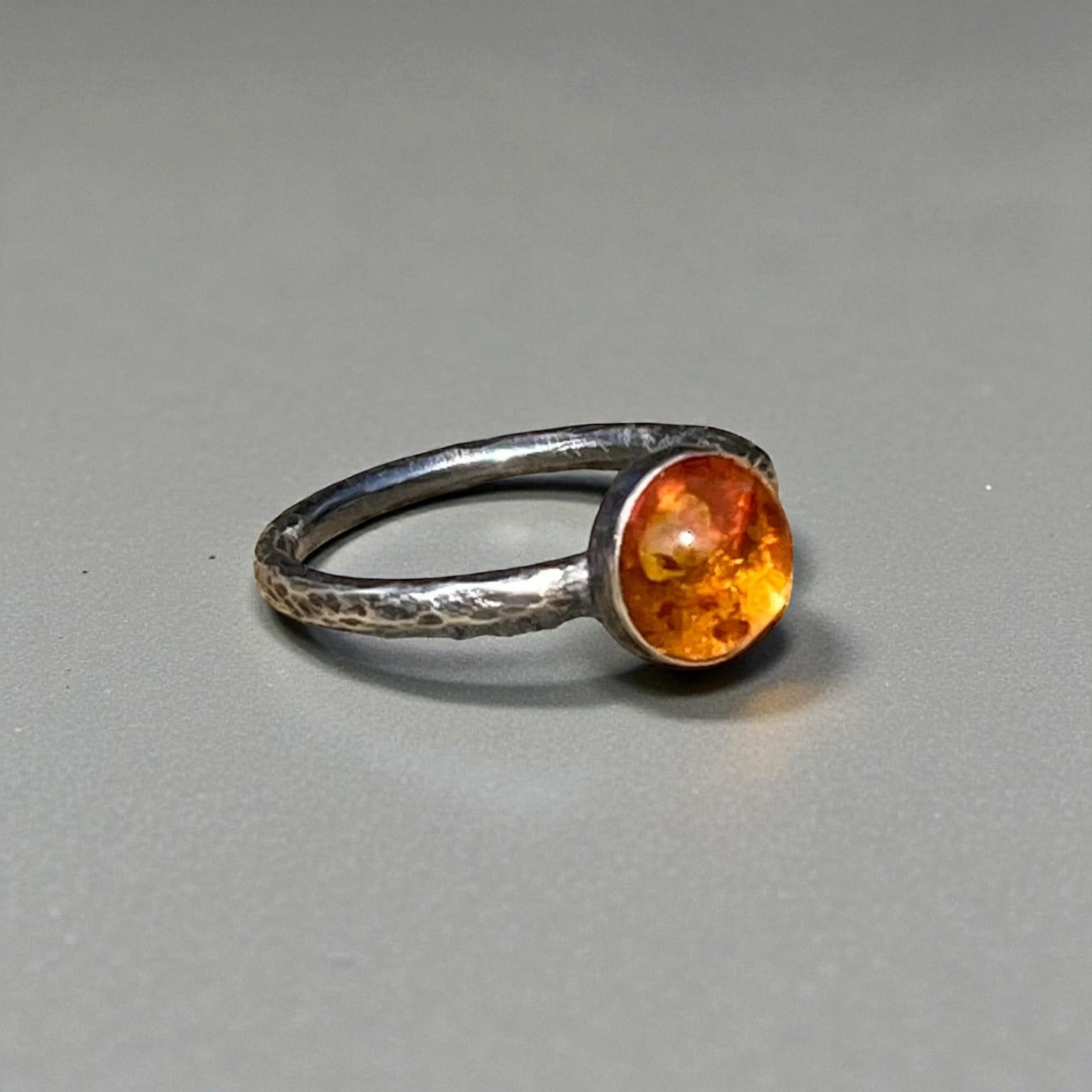 Amber rustic oxidised sterling silver ring. Made to order.