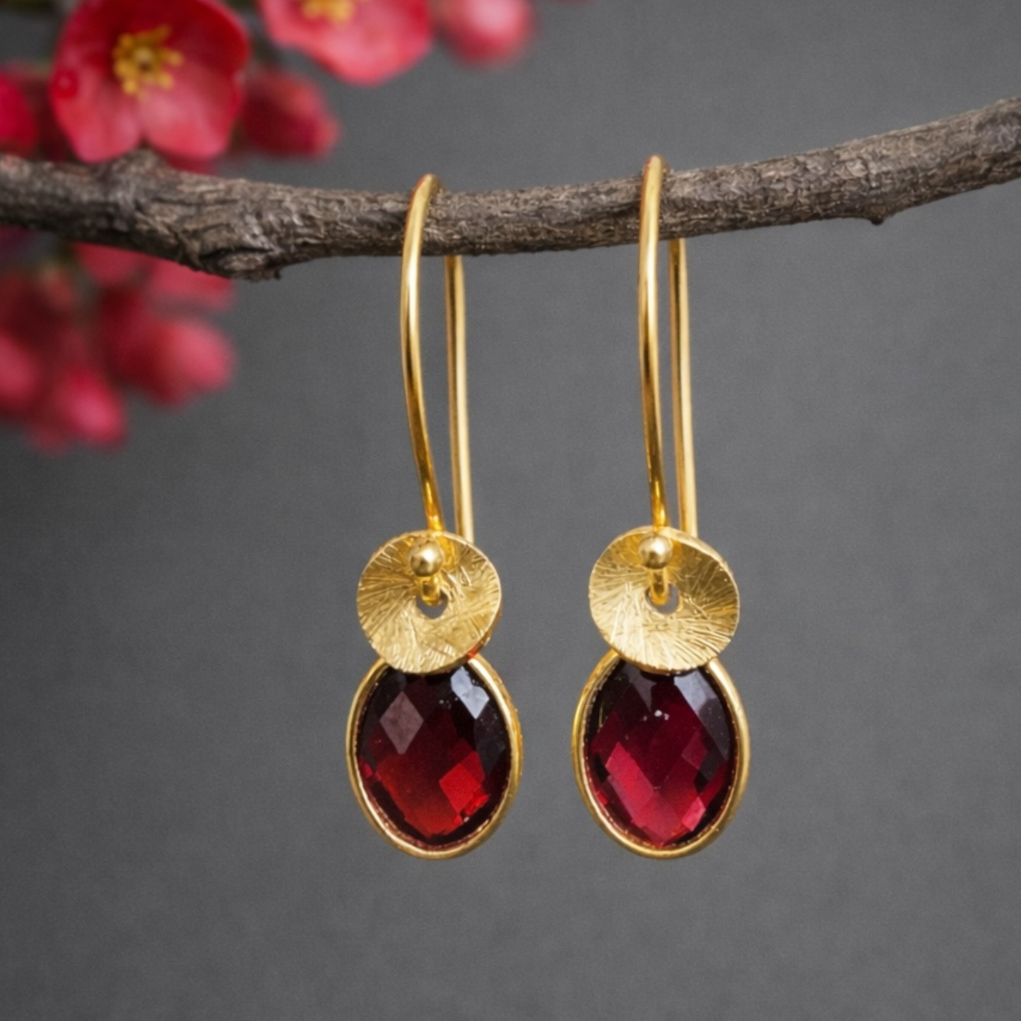 24k gold vermeil and garnet earrings.