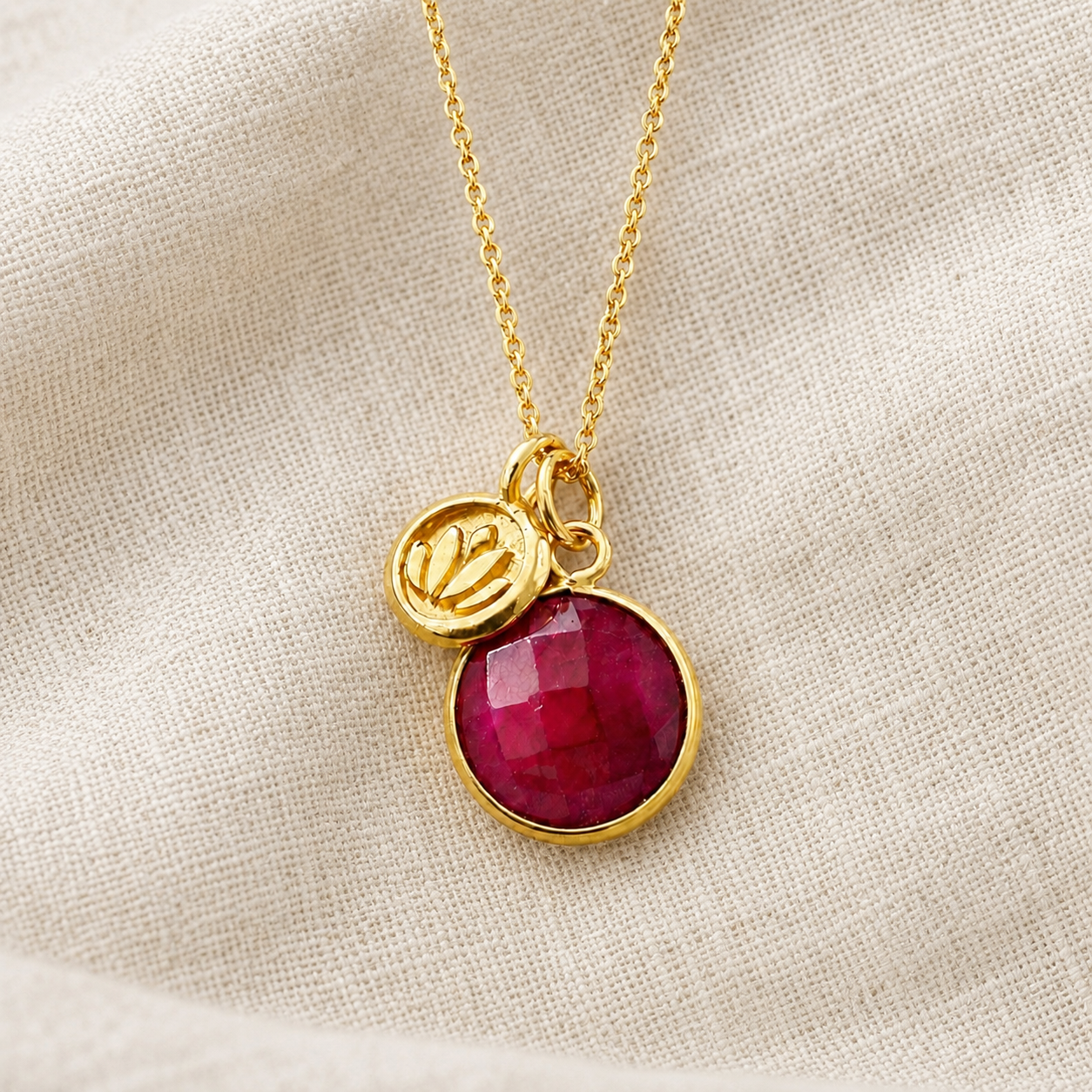 Natural Ruby Necklace | 24k Gold Vermeil Lotus Pendant | July Birthstone Gift